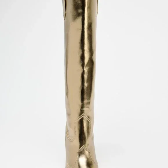 ZARA NWT METALLIC HEELED BOOTS - Picture 4 of 8